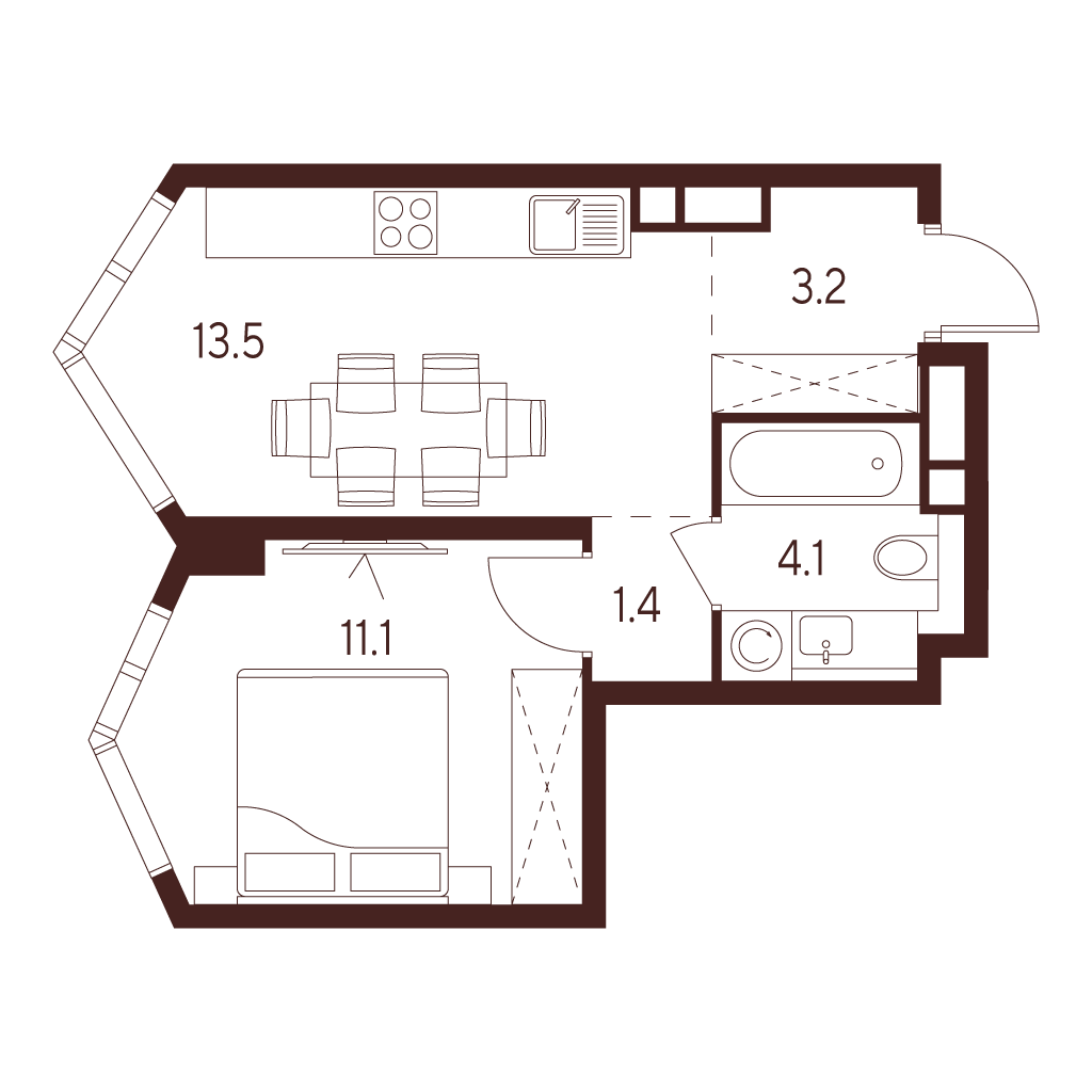 1 комн. квартира, 33.3 м², 12 этаж 
