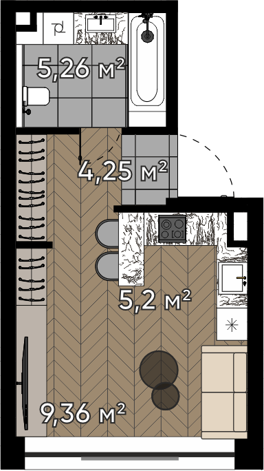 студия, 24.1 м², 3 этаж 