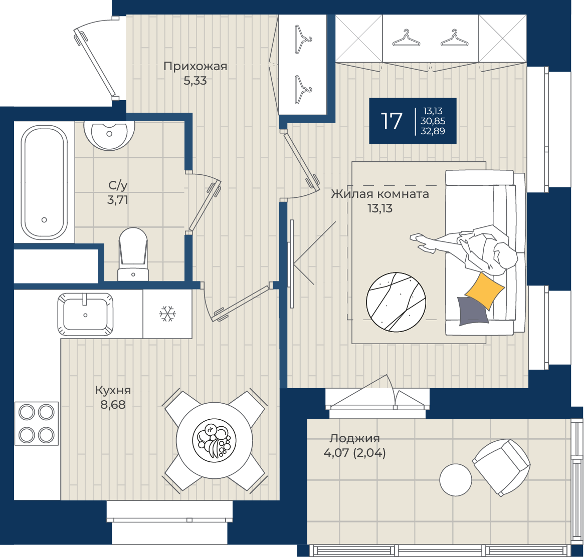 1 комн. квартира, 32.9 м², 6 этаж 