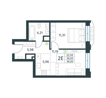 1 комн. квартира, 36.6 м², 29 этаж 