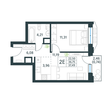 1 комн. квартира, 37.5 м², 18 этаж 