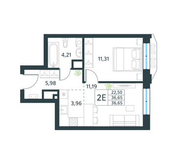 1 комн. квартира, 36.6 м², 16 этаж 