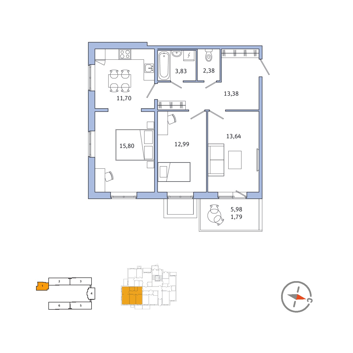2 комн. квартира, 75.5 м², 1 этаж 
