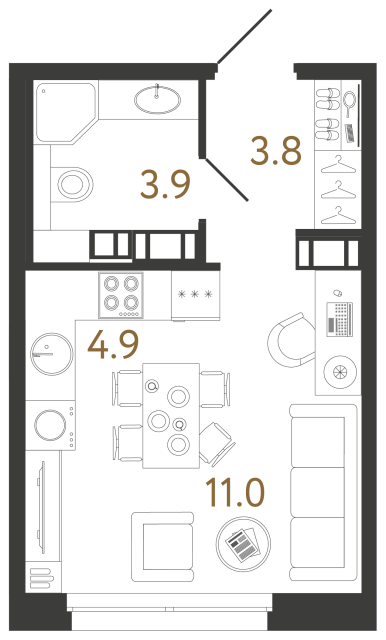 студия, 23.6 м², 8 этаж 