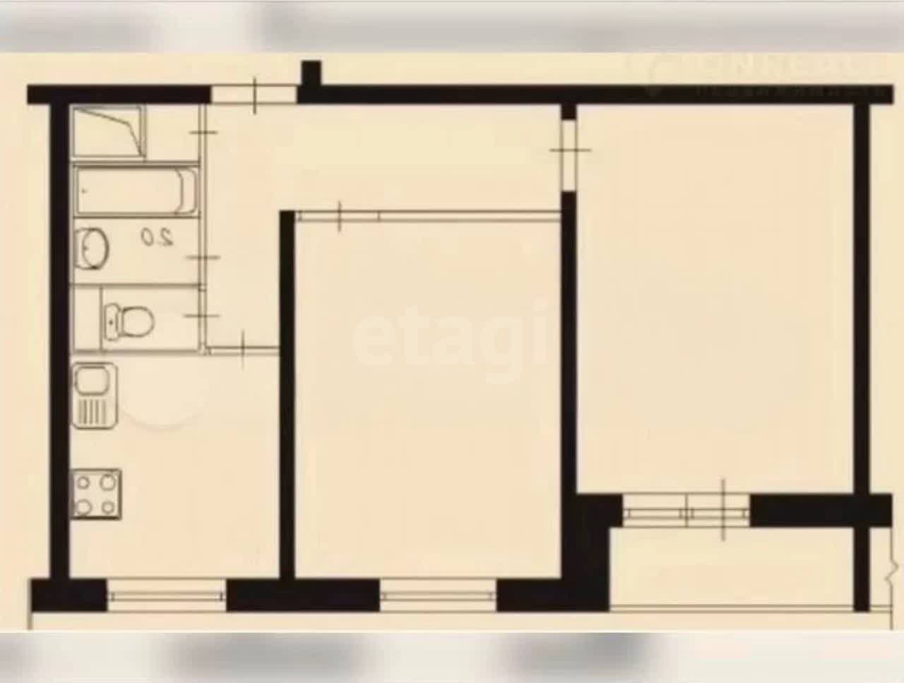 2 комн. квартира, 46.1 м², 1 этаж 