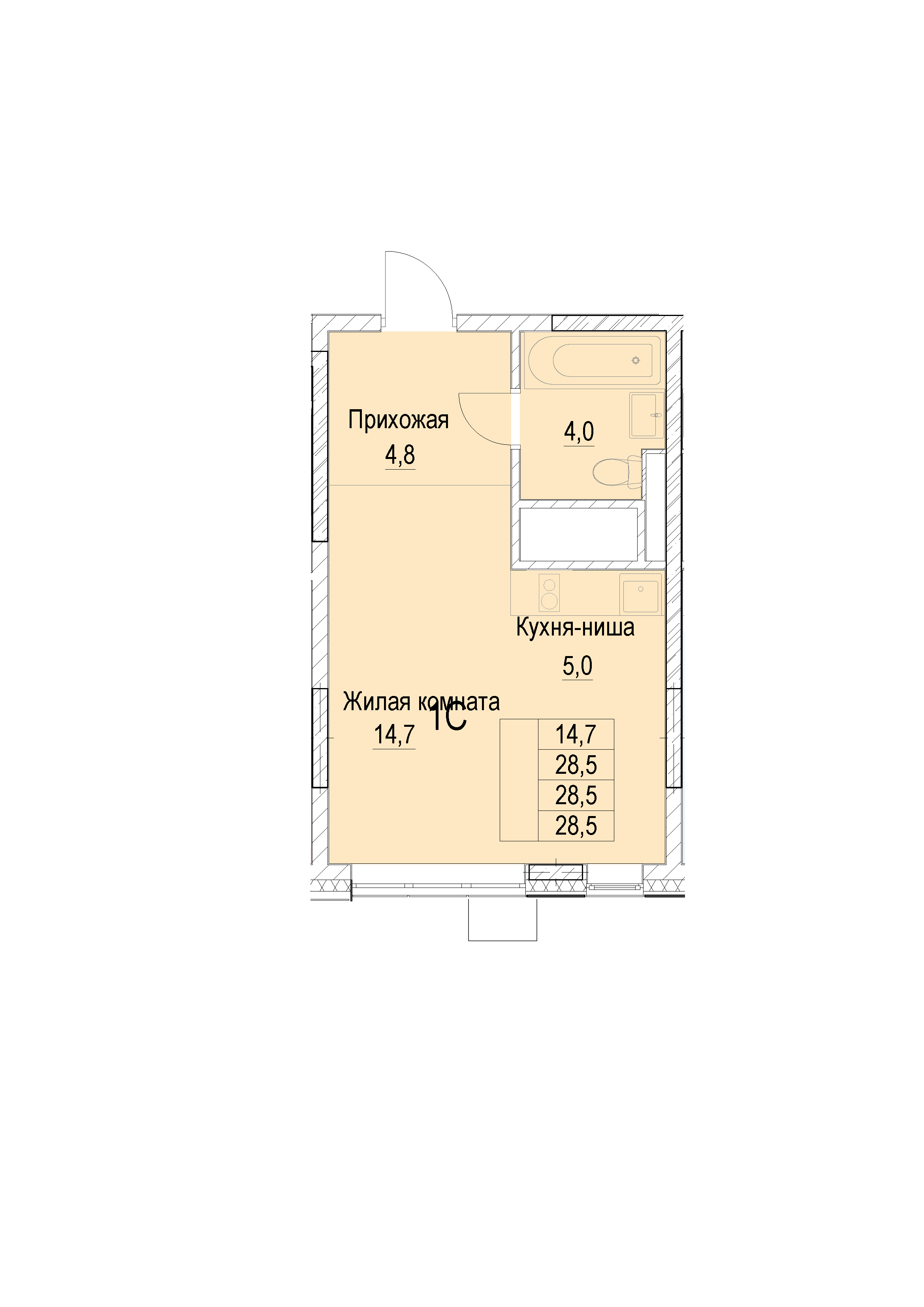 1 комн. квартира, 28.5 м², 13 этаж 