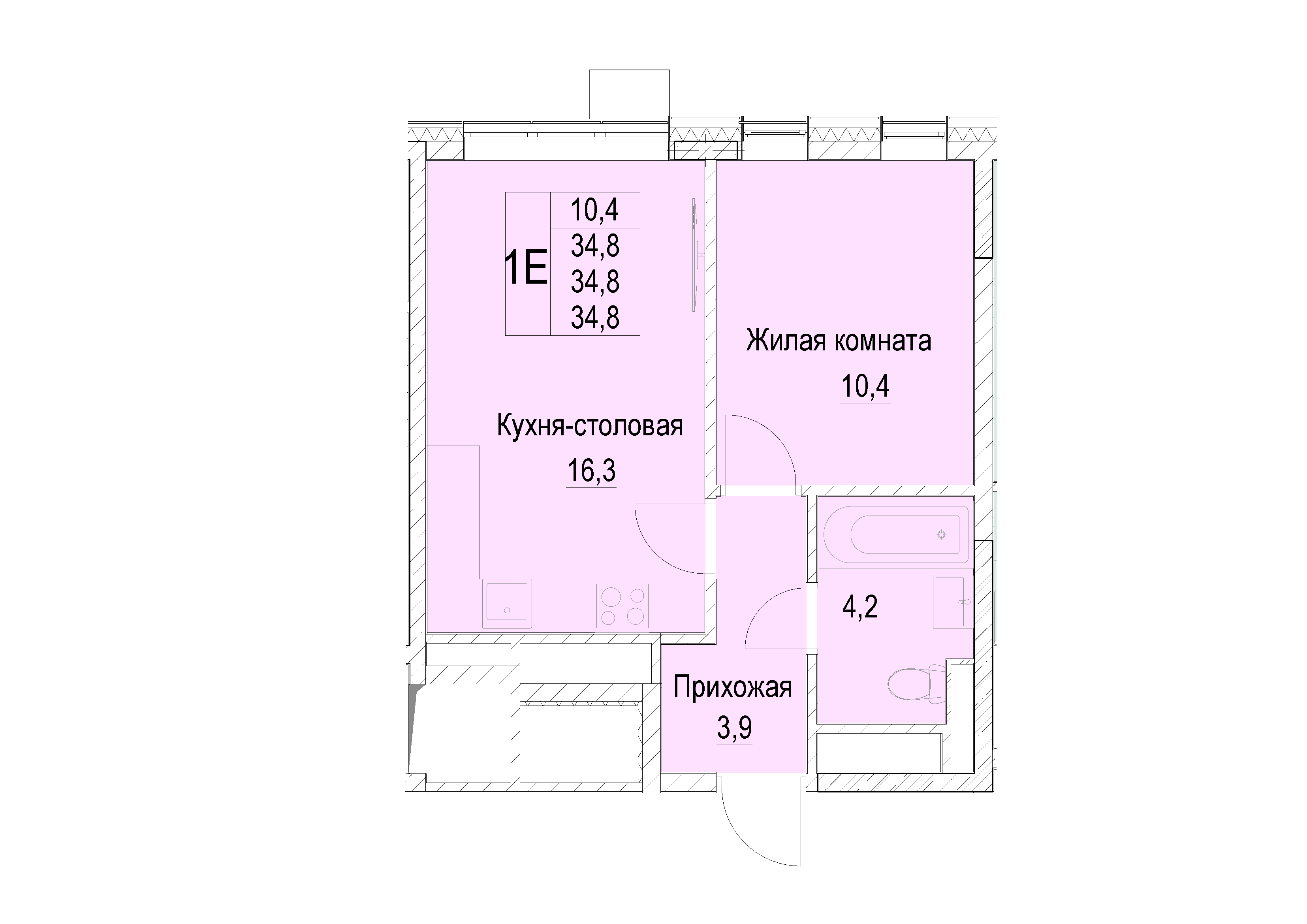 1 комн. квартира, 34.8 м², 13 этаж 