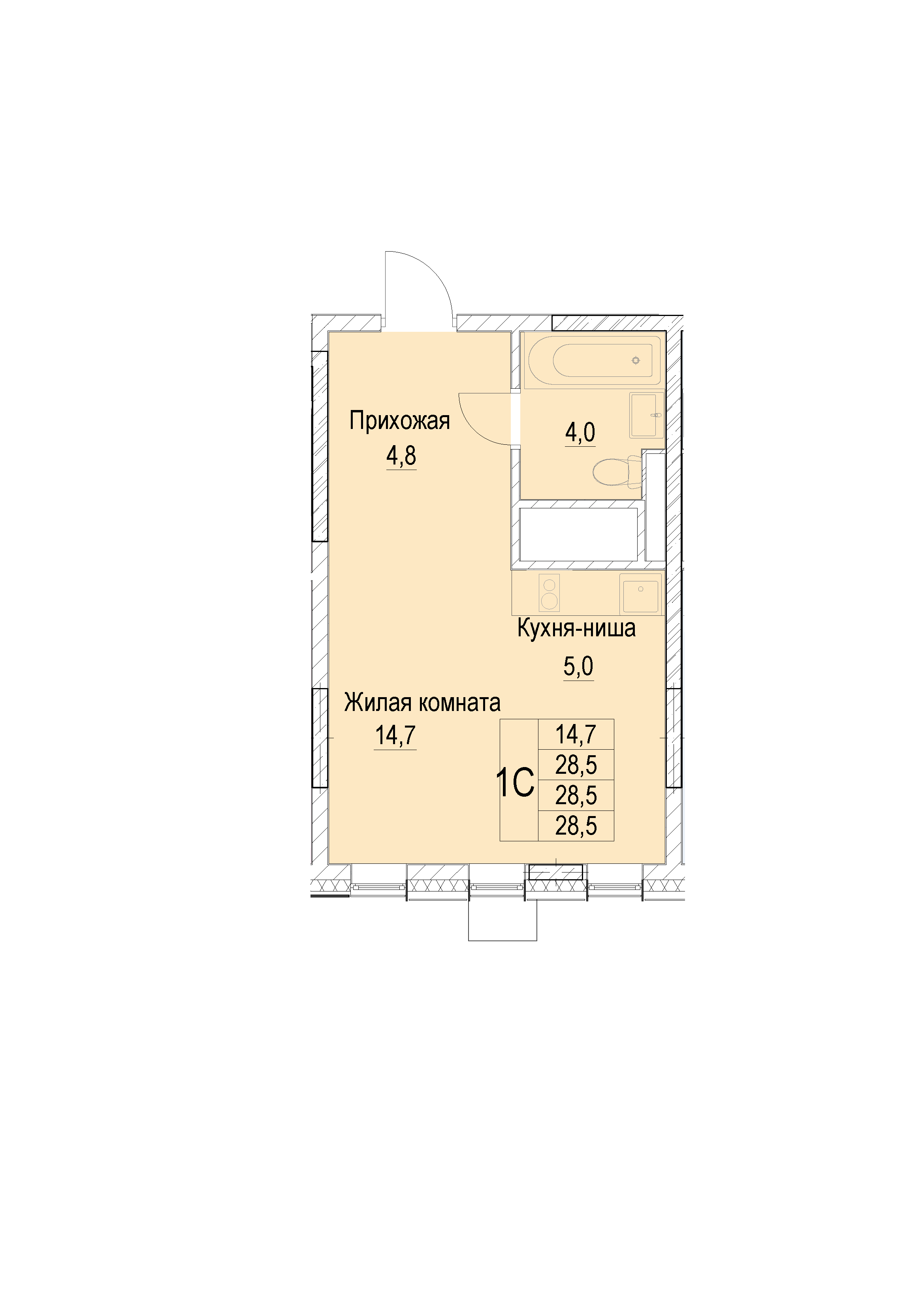 1 комн. квартира, 28.5 м², 9 этаж 