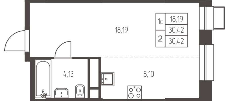 студия, 30.4 м², 10 этаж 