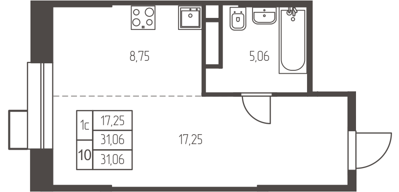 студия, 31.1 м², 11 этаж 
