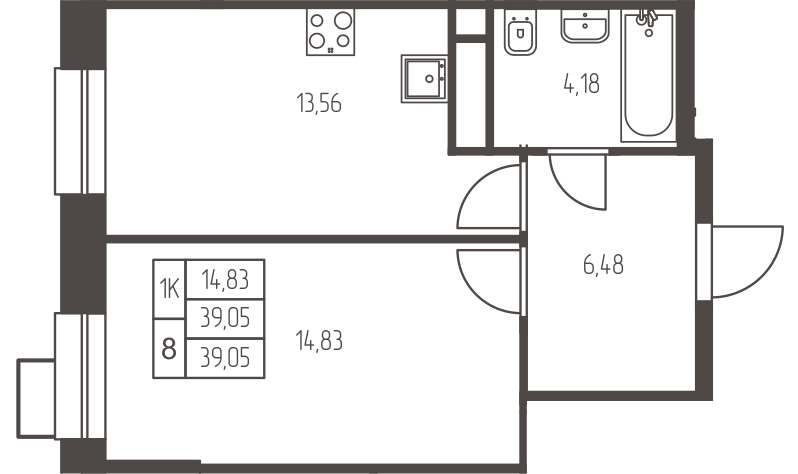 1 комн. квартира, 39 м², 7 этаж 