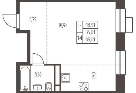 студия, 35 м², 5 этаж 