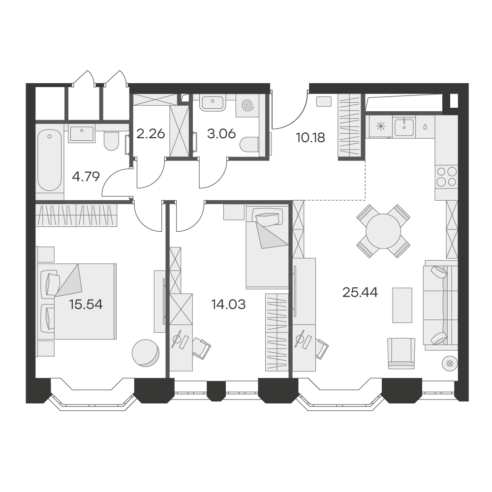 1 комн. квартира, 75.6 м², 17 этаж 