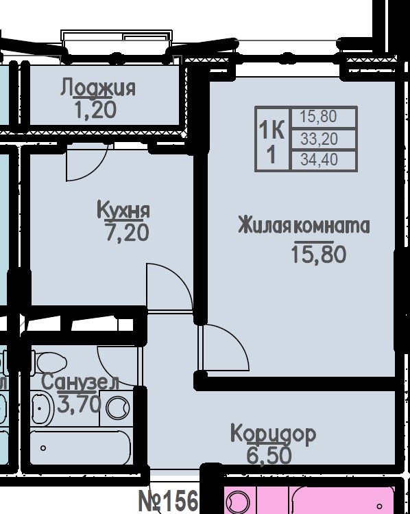 1 комн. квартира, 33.9 м², 8 этаж 