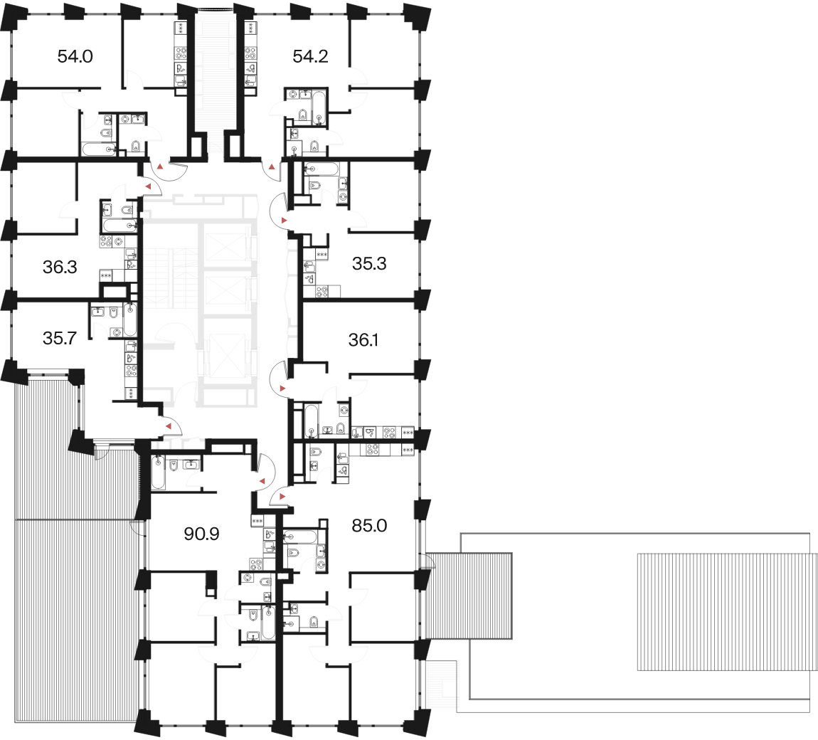 2 комн. квартира, 54 м², 6 этаж  (из 26)