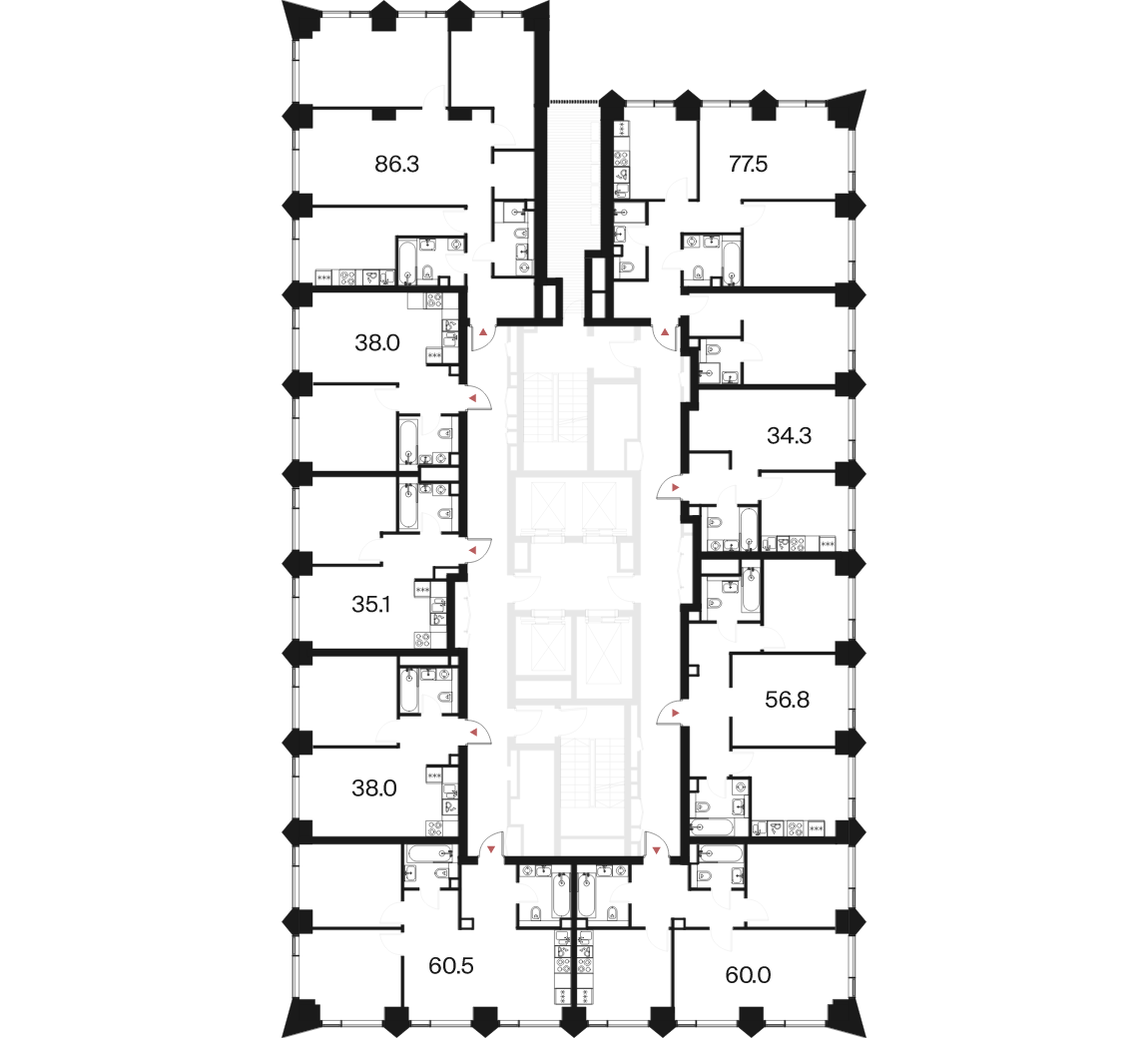2 комн. квартира, 60.5 м², 9 этаж  (из 44)