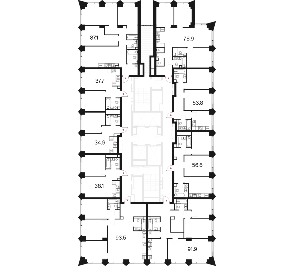 3 комн. квартира, 76.9 м², 25 этаж  (из 44)