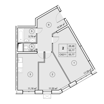 2 комн. квартира, 55.7 м², 3 этаж 