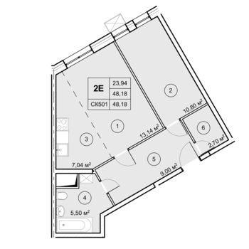 2 комн. квартира, 48.2 м², 7 этаж 