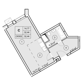 студия, 32.4 м², 8 этаж 