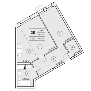 2 комн. квартира, 48.2 м², 9 этаж 