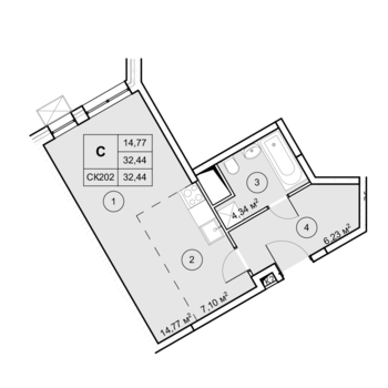 студия, 32.4 м², 9 этаж 