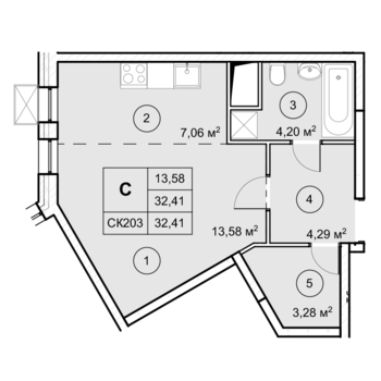 студия, 32.4 м², 11 этаж 