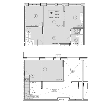 квартира со свободной планировкой, 87.2 м², 1 этаж 