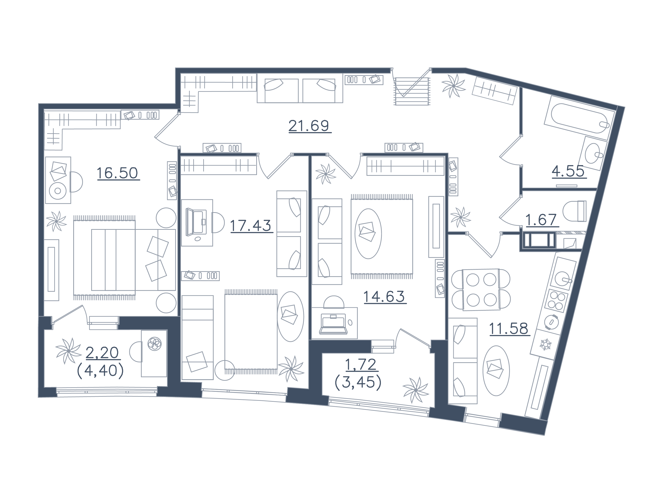 3 комн. квартира, 92 м², 5 этаж 