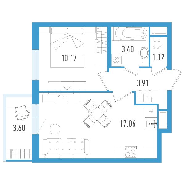 студия, 36.7 м², 12 этаж 