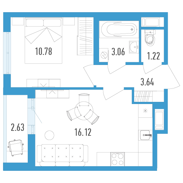 студия, 36.1 м², 12 этаж 