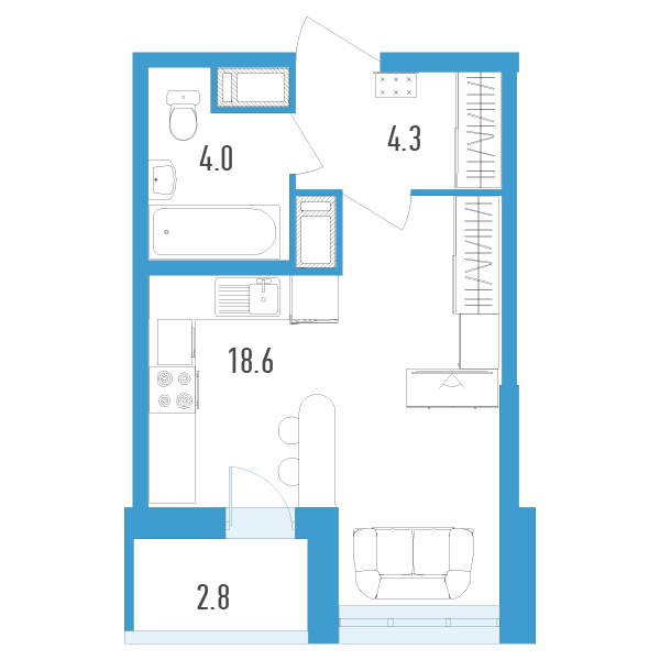 студия, 28.3 м², 12 этаж 