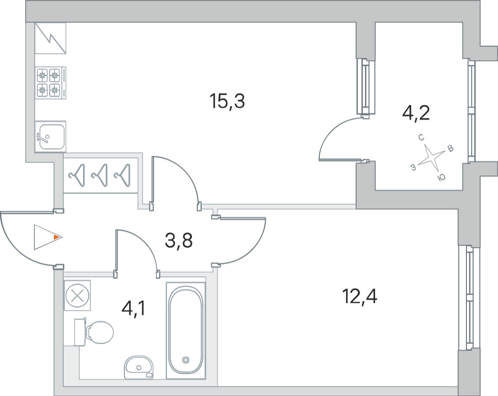 1 комн. квартира, 35.6 м², 1 этаж 