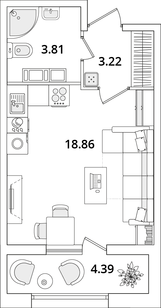 студия, 28.1 м², 13 этаж 