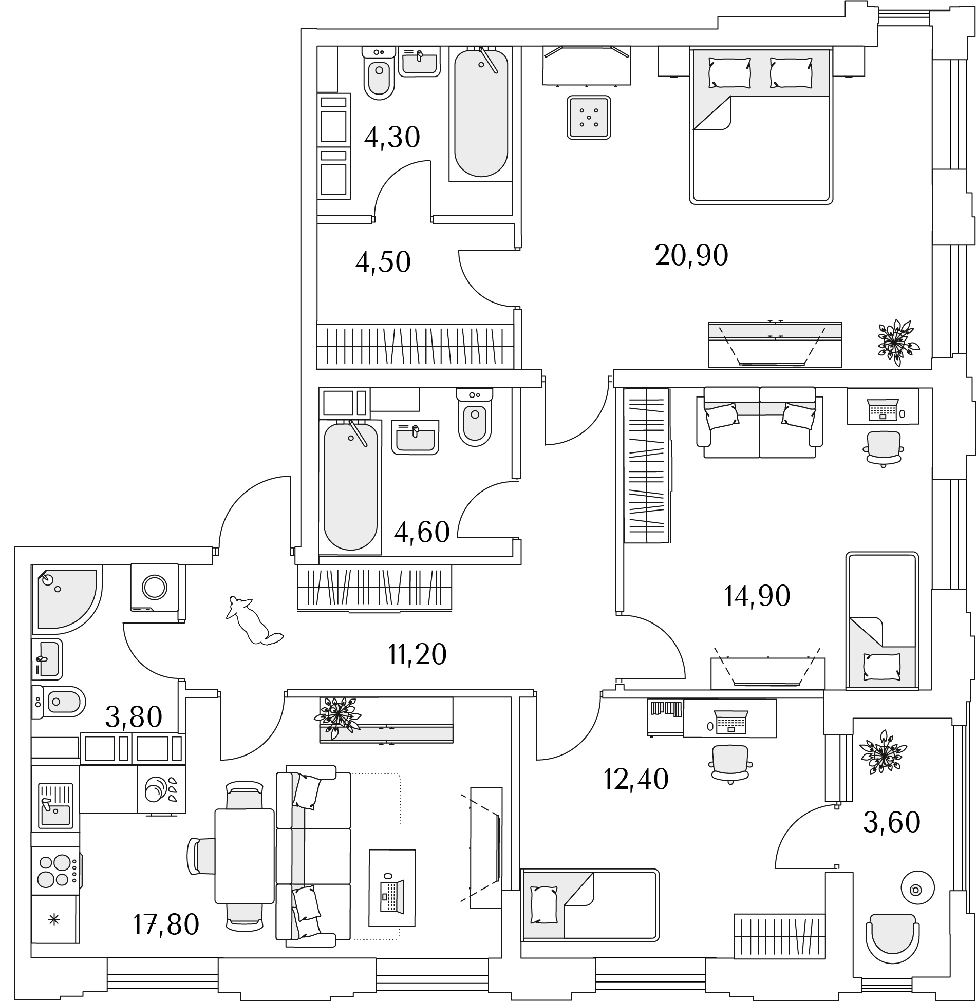 3 комн. квартира, 96.2 м², 12 этаж 