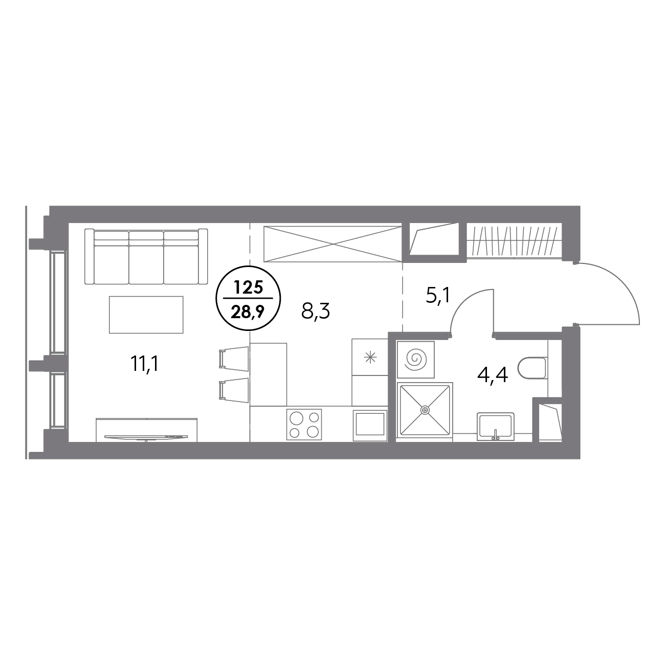 студия, 28.9 м², 2 этаж 
