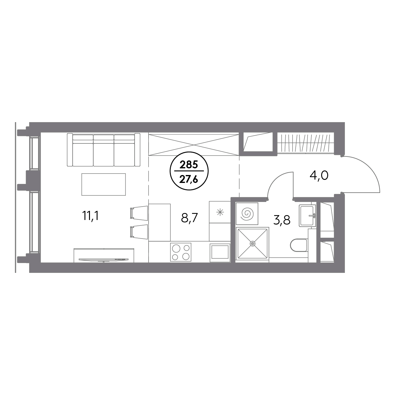 студия, 27.6 м², 18 этаж 