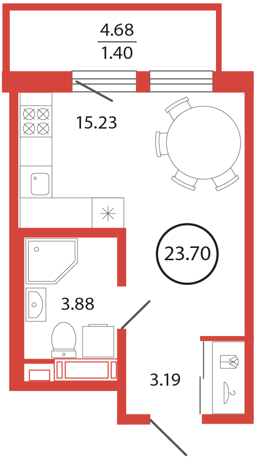 студия, 23.7 м², 5 этаж 
