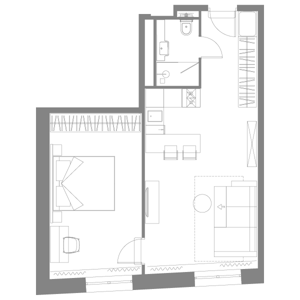1 комн. квартира, 47.2 м², 13 этаж 