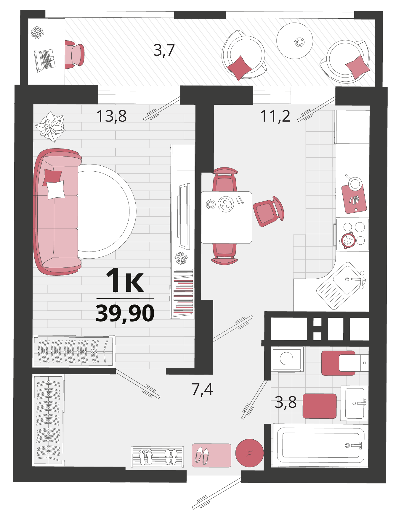 1 комн. квартира, 39.9 м², 6 этаж 