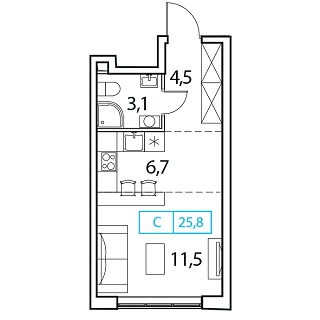 студия, 25.8 м², 13 этаж 