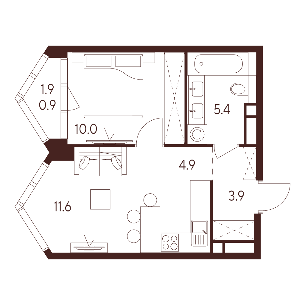 2 комн. квартира, 36.7 м², 16 этаж 