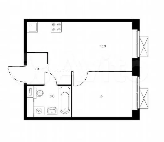 1 комн. квартира, 32 м², 9 этаж 