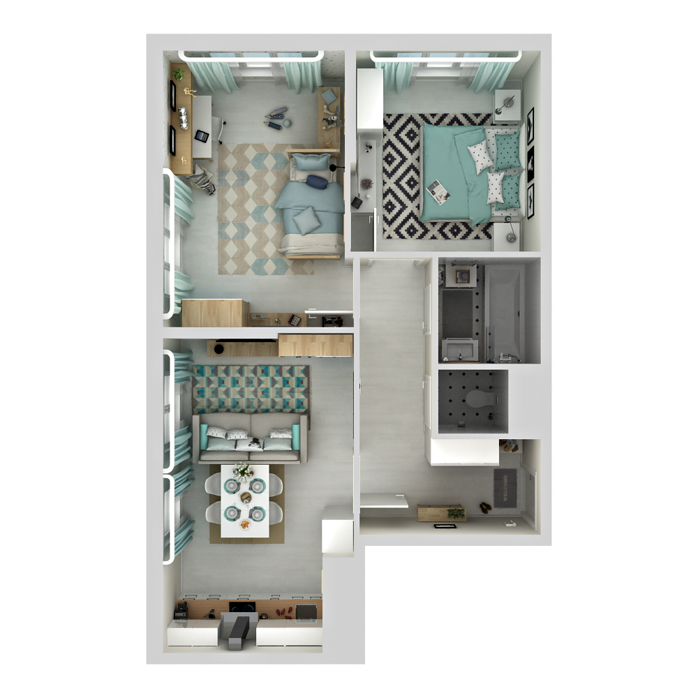 2 комн. квартира, 51.1 м², 16 этаж 