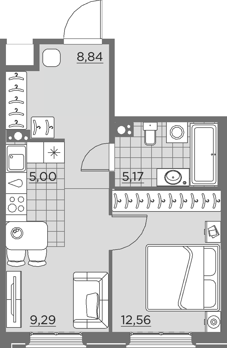 1 комн. квартира, 41 м², 7 этаж 