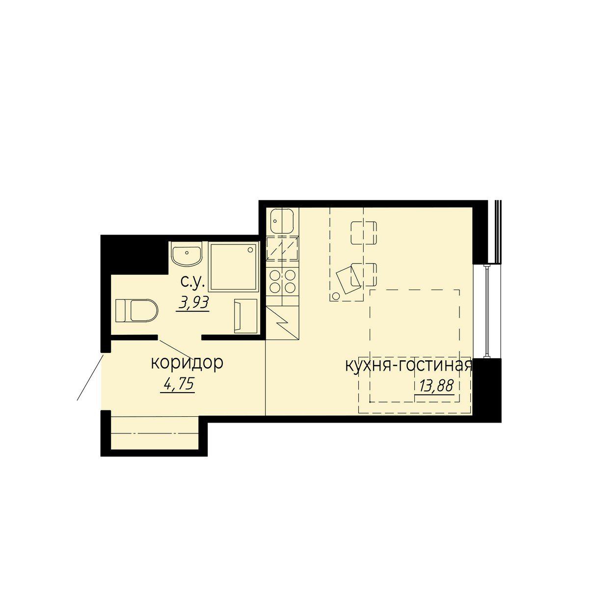 студия, 22.6 м², 6 этаж 