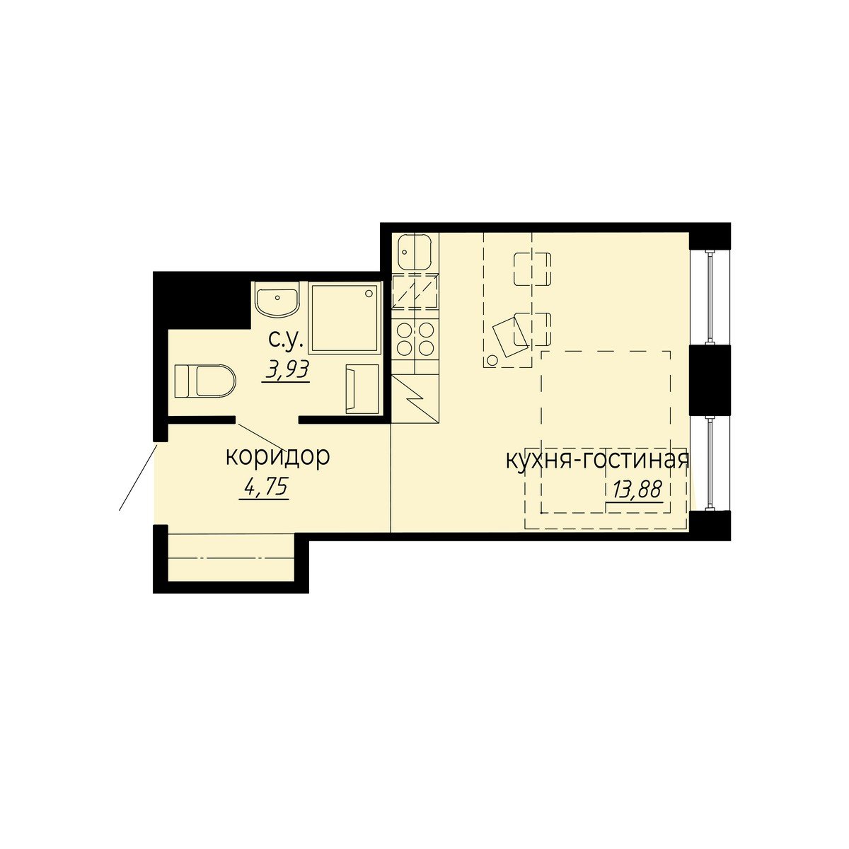 студия, 22.6 м², 7 этаж 