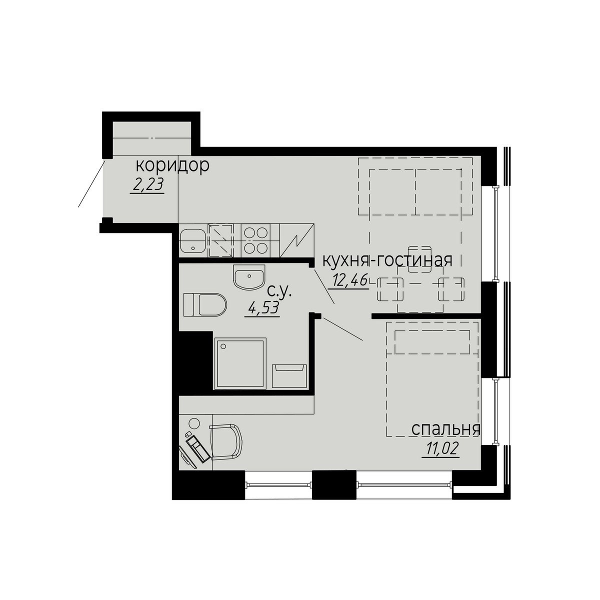 1 комн. квартира, 30.2 м², 6 этаж 
