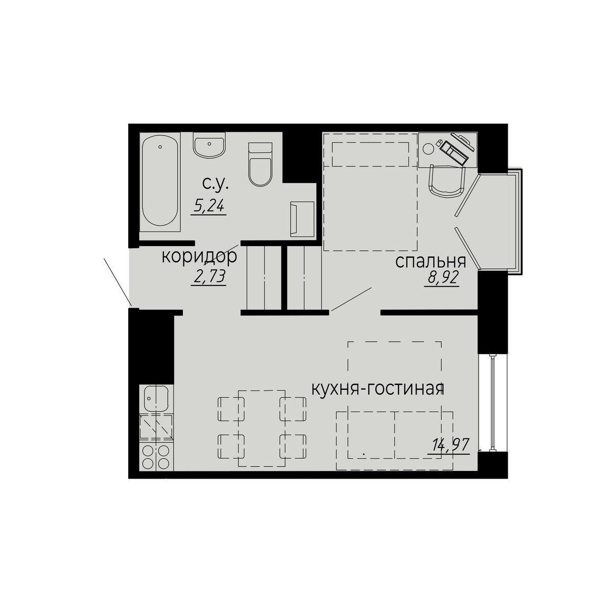 1 комн. квартира, 31.9 м², 5 этаж 