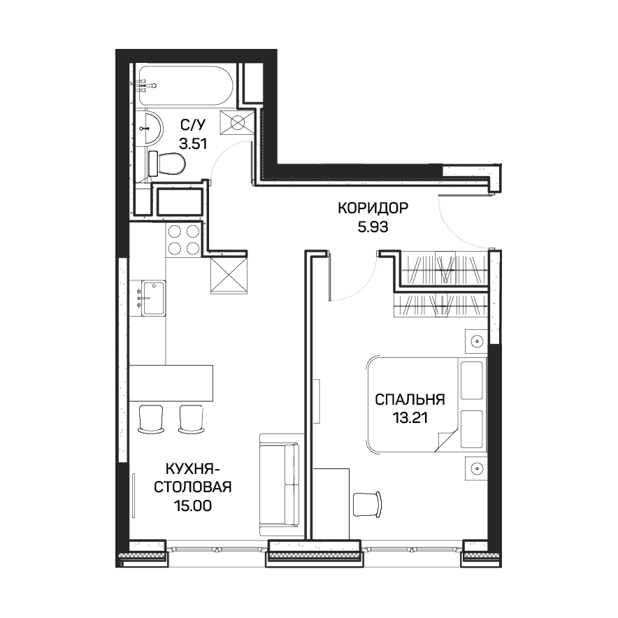 1 комн. квартира, 37.8 м², 3 этаж 